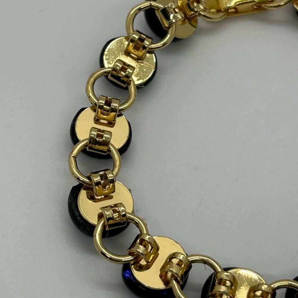 Vintage Gold-Tone Bracelet With Iridescent Dichroic Glass Beads - Picture 8 of 16